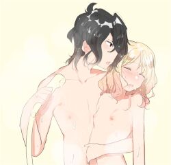 blush dark_hair diabolik_lovers kino_(diabolik_lovers) komori_yui nude red_eyes short_hair showering_together