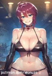 ai_generated big_ass big_breasts big_butt big_thighs black_gloves blue_eyes blush elbow_gloves gundam huge_ass huge_breasts huge_butt huge_thighs lunamaria_hawke purple_hair standing wanuze wide_hips