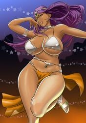 big_breasts bikini_armor breasts clothing dancer_outfit dark-skinned_female dark_skin dragon_quest dragon_quest_iv female harem_outfit large_breasts maya_mahabala metal_bikini no_panties purple_hair tatsunami_youtoku