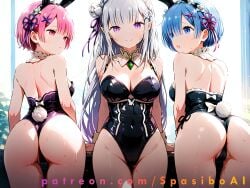 3girls ai_generated bunnysuit emilia_(re:zero) multiple_girls ram_(re:zero) re:zero_kara_hajimeru_isekai_seikatsu rem_(re:zero) spasibo15