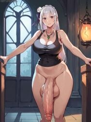 ai_generated big_penis emilia_(re:zero) grapesss light-skinned_futanari re:zero_kara_hajimeru_isekai_seikatsu