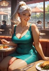 ai_generated dress elf female food futanari outdoor white_hair