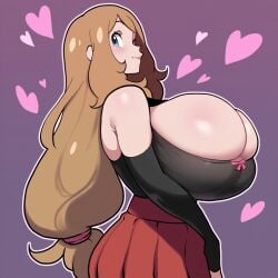 ai_generated blue_eyes breasts_bigger_than_head brown_hair female game_freak huge_breasts large_breasts mullon nintendo novelai pokemon pokemon_xy serena_(pokemon) solo top_heavy