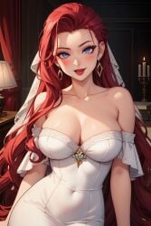 1girls ai_generated big_breasts blush cleavage dress horny_female jessie_(pokemon) large_breasts lust pokemon solo wedding_dress