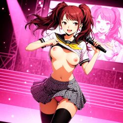 ai_generated flashing_breasts kujikawa_rise medium_breasts nipples on_stage persona_4 screen singing