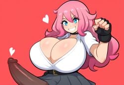 1futa ai_generated big_penis erection futa_only futanari huge_breasts large_breasts mullon nameless_character novelai original original_character penis pink_hair solo solo_focus