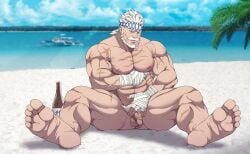 balls bara beard facial_hair flaccid granblue_fantasy male male_only muscles muscular nude penis ryans sitting solo solo_male soriz spread_legs