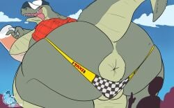 alcohol anthro anus ass belly bessy_(kindlebon) beverage big_breasts big_butt breasts camel_toe clothing container crocodilian female glass glass_container green_body hi_res huge_breasts huge_butt obese obese_anthro obese_female overweight overweight_anthro overweight_female panties puffy_anus reptile scalie shamelesss sharp_teeth side_boob teeth thick_thighs underwear