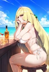 1girls ai_generated beach blonde_hair lusamine_(pokemon) milf panda_ai pokemon