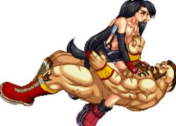 2d 2d_animation animated bouncing_breasts breast_grab breast_squeeze breasts clothed cowgirl_position crossover final_fantasy final_fantasy_vii large_breasts m.u.g.e.n muscular squeeze street_fighter tifa_lockhart tooi_(takun) zangief