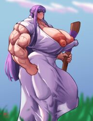 alternate_muscle_size fern_(sousou_no_frieren) futanari hyper_breasts muscular_futanari roneesan sousou_no_frieren