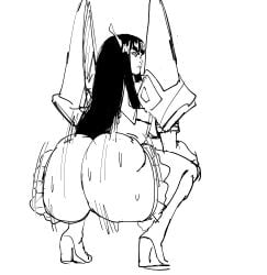 1girls ass big_ass big_booty big_breasts big_butt bouncing_ass breasts dark_hair fat_ass henfent huge_ass junketsu kill_la_kill kiryuuin_satsuki long_hair monochrome solo solo_female thick_thighs twerking