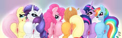 2014 anus applejack_(mlp) ass blonde_hair blue_eyes blue_fur blush cowboy_hat equine eyeshadow female fluttershy_(mlp) friendship_is_magic fur furry group hair happy hat horn horse joakaha looking_at_viewer looking_back makeup mammal mane_six_(mlp) multicolored_hair my_little_pony one_eye_closed orange_fur pink_fur pink_hair pinkie_pie_(mlp) pony presenting presenting_hindquarters purple_eyes purple_fur purple_hair pussy rainbow_dash_(mlp) rainbow_hair rarity_(mlp) smile smooth_skin tongue tongue_out twilight_sparkle_(mlp) unicorn white_fur wings yellow_fur