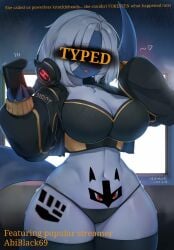 1girls absol absurd_res blush edit game_controller hair_over_one_eye large_breasts nyaohha pokemon pokemon_(species) red_eyes spoken_heart thick_thighs tongue_out type_disadvantage white_hair