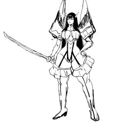 1girls big_breasts breasts dark_hair henfent huge_breasts junketsu katana kill_la_kill kiryuuin_satsuki long_hair solo solo_female thick_thighs thighs wide_hips