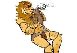 anthro antlers blush clinging closed_eyes cum_in_ass deer ear_droop feline furry_only golden_hair hairy ibuki_(beastars) lion long_tail louis_(beastars) making_love making_out nails_out nails_scraping possessive predator/prey riding riding_penis sharp_claws sharp_fingernails short_tail size_difference sweating tail_grab tail_tuft tan_fur yellow_fur