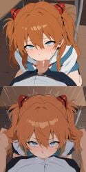 1boy 1girls ai_generated asuka_langley_sohryu blowjob blue_eyes ginger light-skinned_female neon_genesis_evangelion oral pov school_uniform schoolgirl straight submissive_female