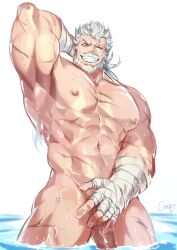 armpit balls bara beard crrispy_shark facial_hair flaccid granblue_fantasy hand_behind_head male male_only muscles muscular nude penis solo solo_male soriz