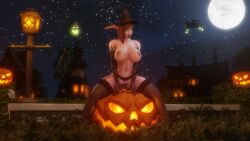 1girls 3d big_breasts blizzard_entertainment brown_hair female female_only green_eyes halloween huge_breasts jack-o'-lantern lunnaru masturbation morilymory night_elf original_character pubic_tattoo purple_skin solo spread_legs stockings tattoo thick_thighs vaginal_insertion vaginal_penetration voluptuous voluptuous_female warcraft wide_hips witch_hat world_of_warcraft