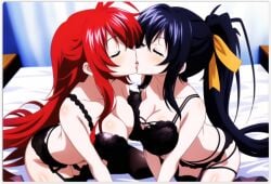 2girls ai_generated akeno_himejima flirting girl_on_girl high_school_dxd kissing lesbian_couple lesbian_kiss lesbian_sex lingerie lovers rias_gremory yuri yuri yuri