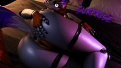 3d_(artwork) absurd_res animatronic anthro anus ass bed blender_(artwork) canid canine claws dialogue digital_media_(artwork) english_text female fingerless_(marking) fingerless_gloves_(marking) five_nights_at_freddy's five_nights_at_freddy's_world fox furniture genitals gloves_(marking) glowing glowing_eyes hair hi_res lolbit_(fnaf) looking_at_viewer looking_back looking_back_at_viewer lying lying_on_bed machine mammal markings mrs_dexie on_bed on_side plump_labia presenting presenting_anus presenting_hindquarters presenting_pussy purple_hair pussy robot robot_anthro scottgames solo spread_butt spreading surprise tail text thick_thighs