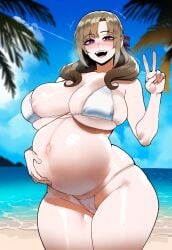 ai_generated ass ass_focus beach big_ass big_breasts big_butt big_thighs bikini braid brown_hair day dijiai focus from_front_position front_view hand_on_stomach happy hourglass_figure looking_at_viewer mommy mother nipples_outside nsfw ocean oosuki_mamako open_mouth palm_tree peace_sign pregnant pregnant_female purple_eyes round_ass round_butt sky smiling steam steaming_body sweat thiccwithaq_(ai_style) thick thick_ass thick_butt thick_legs thick_thighs thighs tsuujou_kougeki_ga_zentai_kougeki_de_ni-kai_kougeki_no_okaasan_wa_suki_desu_ka? upper_teeth_only wide_hips