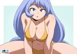 1girls big_breasts bikini blue_ blue_eyes blue_hair breasts female female_focus female_only long_hair looking_at_viewer my_hero_academia nejire_hado open_mouth solo solo_female solo_focus swimsuit thick_thighs tsuranukko watermark