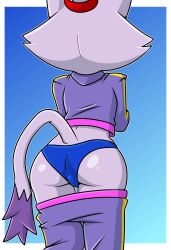 anthro ass blaze_the_cat bottomwear bottomwear_down clothed clothing domestic_cat eulipotyphlan felid feline felis female from_behind_position fur hi_res mammal panties pants pants_down partially_clothed purple_body purple_fur rear_view sega sex simple_background solo solo_focus sonic_(series) sonic_the_hedgehog_(comics) sonic_the_hedgehog_(series) sonicguru underwear