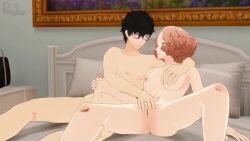 3d akira_kurusu animated atlus blush breast_grab fingering fingering_partner glasses handjob haru_okumura looking_pleasured mp4 no_sound nude persona persona_5 princeluca spread_legs tagme video