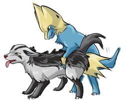 furreon furry furry_only manectric nintendo no_humans penetration plain_background pokemon pokephilia sex tongue video_games white_background