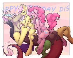 2014 anthro anthrofied antler anus balls beard big_breasts blue_eyes breasts closed_eyes cutie_mark discord_(mlp) draconequus english_text equine facial_hair female fluttershy_(mlp) friendship_is_magic fur hair heart horn horse kissing male mammal my_little_pony nipples pegasus penis pink_fur pink_hair pinkie_pie_(mlp) pony saliva sex spotty_the_cheetah straight straight_hair tails text tongue tongue_out wings yellow_fur