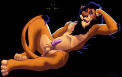 animal_genitalia anthro anus aroused ass balls barbs black_background black_hair disney erection feline hair hyena lion male male_only mammal mane muscles penis plain_background scar scar_(the_lion_king) sheath solo tarolyon the_lion_king