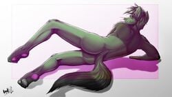 1boy 2d ass back_view boneitis ferret furry looking_at_viewer lying male male_only mammal mustelid signature solo