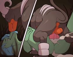 anal anal_orgasm anal_penetration animal_genitalia animal_penis animated anthro bestiality blue_hair bodily_fluids canid canine canine_genitalia canine_penis cum cum_in_ass cum_inside duo ejaculation feral forest forest_background from_front_position generation_2_pokemon genital_fluids genitals green_body hair hands-free hi_res houndoom interspecies knot knotted_penis knotting lying male male/male mammal missionary_position nintendo on_back orgasm penetration penis plant pokemon pokemon_(species) pokephilia sex smile smiley_face smiling_at_another smiling_at_partner tail tree yellowparrottw