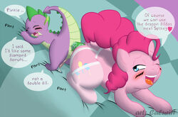 anal anal_sex blush caluriri clothing cub dialog dildo double_dildo dragon duo equine female feral friendship_is_magic garter_belt hair horse insertion lingerie male mammal my_little_pony open_mouth penetration penis pink_hair pinkie_pie_(mlp) pony sex_toy smile smooth_skin spike_(mlp) stockings text