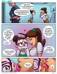 1futa 1girls big_breasts breasts brown_hair comic dsan female female_on_futa futa_on_female futanari intersex janet_(dsan) large_breasts larger_female light_skin mya_(dsan) penis sex shop small_breasts smaller_futanari text