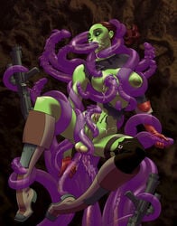 1futa alien alien_futanari boots breasts brown_hair closed_eyes comixmill consensual_tentacles cum cum_in_mouth cum_in_nipple cum_inside double_anal erect_while_penetrated erection fellatio futa_only futa_sans_pussy futanari gloves green-skinned_futanari green_skin gun hair_pull handjob humanoid insertion intersex large_breasts large_penis long_hair mirialan navel nipple_penetration nipples oral penis solo star_wars suspended_via_tentacles tentacle tentacle_on_futa tentaclejob testicles torn_clothes weapon