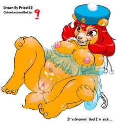 adventures_of_the_gummi_bears anthro bear breasts chubby chubby_female cum disney female furry grammi_gummi hat headwear navel_piercing nipples priest22 pussy red_hair solo solo_female tagme ursid ursine