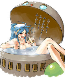 bath bleu blue_hair breasts breath_of_fire breath_of_fire_ii capcom cleavage deis dr.p ershin large_breasts pointy_ears ponytail tied_hair