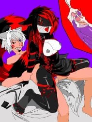 1boy ahe_gao black_fur broken_condom chinese_clothes cum_in_pussy dominant_male ejaculation female furry furry_female girl_on_boy nekitagamer oc original_character red_hair reverse_cowgirl_position twitch vaginal_sex vegetavt virtual_youtuber vtuber vtuberfanart vtubers