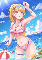 aimoto_rinku aku_tsukino beach_ball d4dj nyochio ocean swimsuit thick_thighs wet