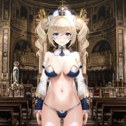 1girls 3d barbara_(genshin_impact) big_breasts bikini blonde_hair blue_eyes busty cleavage consome2021 drill_hair female female_only genshin_impact hi_res large_breasts legs looking_at_viewer navel smile solo thighs twin_drills voluptuous