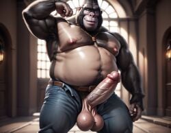 1boy abs ai_generated anthro armpit_hair armpits balls bara big_balls big_belly big_daddy_(sing) big_muscles big_nipples big_pecs big_penis black_fur booster_rex bulge chain_necklace chest_hair daddy dilf erect_nipples fat fat_man gay gorilla hair hairy hairy_male haplorhine happy_trail huge_balls huge_cock huge_muscles huge_nipples huge_pecs hunk male male_only mostly_nude muscular muscular_anthro muscular_male navel nipples penis primate pubic_hair sing_(movie) solo topless_male unzipped_pants