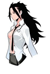 ai_generated anonymous_character character_design doctor female_only hi_res long_hair_female skirt slender_body unbuttoned_shirt upper_body