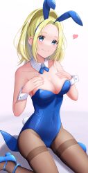 aku_tsukino breasts bunny_ears bunnysuit d4dj hands_on_breasts heart sasago_jennifer_yuka