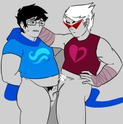 2boys big_ass black_hair chubby chubby_male clothed_sex cuntboy cuntboy/male dirk_strider ftm gay gay_sex glasses god_tier_outfit homestuck homestuck^2 john_egbert legs_held_up male_on_male male_only nerd penis penis_in_pussy pussy shades standing_sex sunglasses tight_clothing trans_man white_hair yaoi