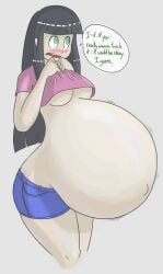 blushing_female hyper_belly large_belly pregnant pregnant_belly pregnant_female pyxxyl shorts tagme underboob