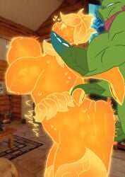 anthro_on_anthro ass_bigger_than_head big_breasts breasts_bigger_than_head choke_hold choking fat_ass fire_peashooter_(pvz) hand_holding muscular_male peashooter_(pvz) plant_girl plant_humanoid plants_vs_zombies plants_vs_zombies_2:_it's_about_time tears tears_of_pleasure