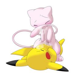 closed color cum female male mew nintendo pasaran pikachu pokemon pokemon_(species) sex straight_hair video_games