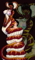 black_hair blush breasts female green_eyes hair human interspecies male mammal mmgpeve_(artist) penis purple_nipples reptile scalie snake tailjob